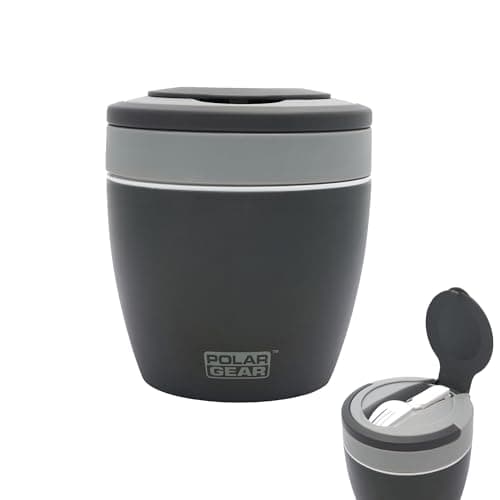 Image of Polar Gear Microwavable Food Containers with Fold Away Cutlery, Polypropylene, 500 milliliters, Grey