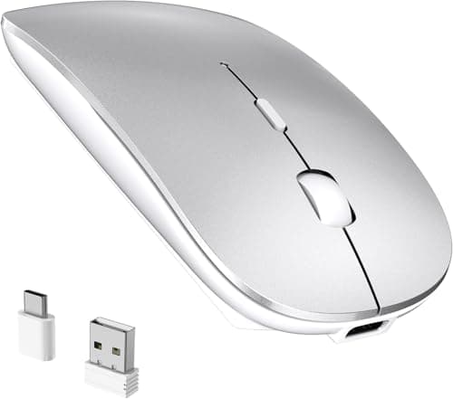 Image of RaceGT Wireless Mouse USB C & USB A, Rechargeable Laptop Mouse, Portable Lightweight Optical Design, Quiet Click, Long Battery Life, Adjustable DPI for PC, Desktop, Chromebook, Mac, Notebook - Silver
