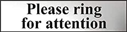 Image of Please Ring For Attention Sign - Self-Adhesive PVC - Chrome Effect - 200mm x 50mm