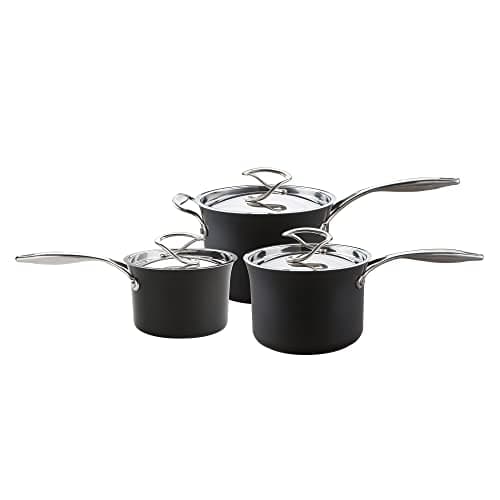 Image of Circulon Style Hard Anodised Saucepan Set, 3pce, Black