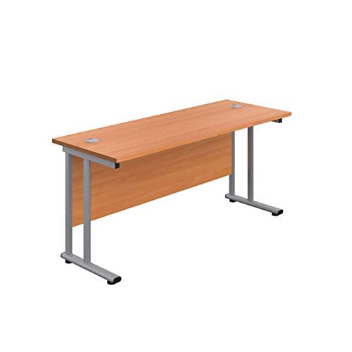 Image of Office Hippo Heavy Duty Rectangular Cantilever Office Desk, Home Office Desk, Office Table, Integrated Cable Ports, PC Desk For Office or Home, 5 Yr Wty - Silver Frame/Beech Top, 180cm x 60cm