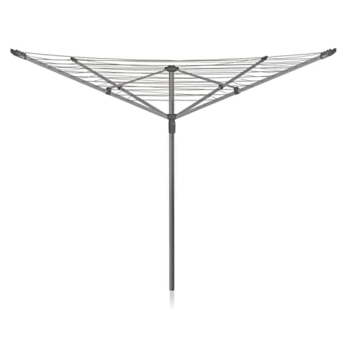 Image of Addis 50m 4 Arm Rotary Washing Line (Grey) Multiple Tension Height Adjustment, Folding Outdoor Rotating Clothes Dryer & Ground Spike MOB, Metallic