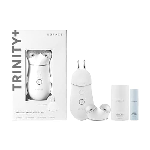 Image of NuFACE TRINITY+ FDA Cleared Microcurrent Facial Device + Effective Lip & Eye Attachment - Skin Firming & Face Sculpting Device for Targeted Treatment + Microcurrent Gel Activator, Silk Creme & Brush