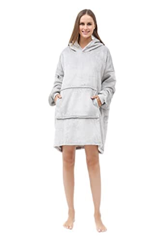 Image of CMY Oodie Blanket Hoodie Women UK- Fleece Sherpa Oversized Blanket hoodie with Sleeves for Men, Women and Kids - Soft and Warm Sweatshirt Hoodie Blanket (Silver)