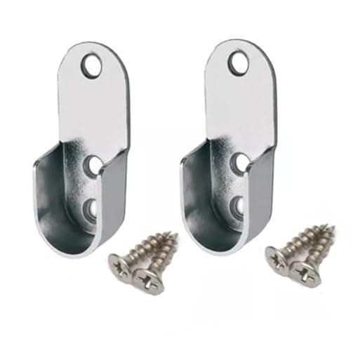 Image of Wardrobe Rail 2x Brackets Kit Chrome Oval 30x15mm Tube Support IANPAV