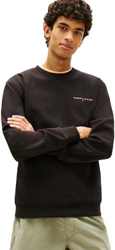 Image of Tommy Jeans Men's Tjm Reg Linear Crew Ext Dm0Dm20249 Pullover Sweatshirt, ORANGE (Black/Faded Sun Kiss), M
