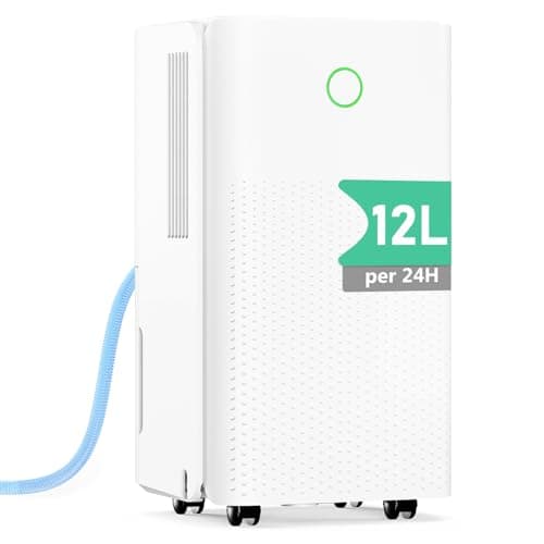 Image of Dehumidifier 12L, Dehumidifiers for Home Damp with 1-24H Auto-off Timer, Humidity Setting, Drainage Hose, Quiet Dehumidifiers for Laundry Drying, Ideal for Bedroom/Basement, Auto Defrost, Low Energy