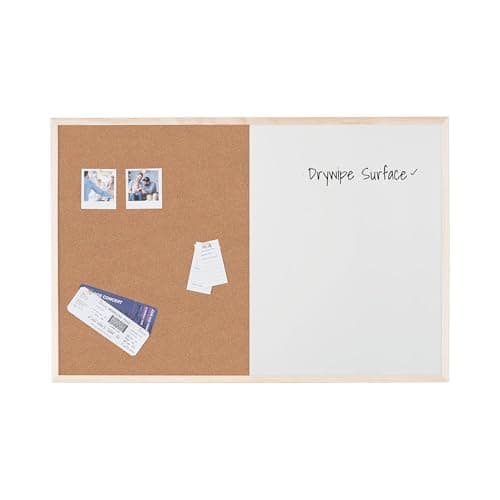 Image of Bi-Office Budget Wood Frame Combination Board, Cork And Whiteboard Dry Wipe Memo Board, 90 x 60 cm