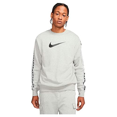 Image of Nike Men's M NSW Repeat FLC Crew BB Sweatshirt, dk Grey Heather/Black, S