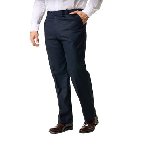 Image of HuntaDeal Mens Formal Dress Trousers | Smart Business Office Work Pants | Straight Leg, Flat Front, Everpress (Navy, 38W / 29L)
