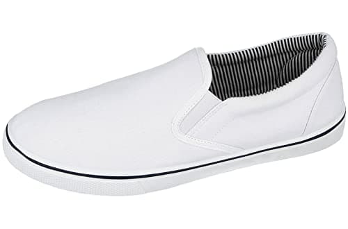 Image of Mens Canvas Mesh Slip On Espadrilles Casual Low Top Plimsoll Trainers Size 7-12 (White, UK Footwear Size System, Adult, Men, Numeric, Medium, 10)