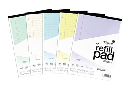Image of Silvine A4 Assorted Colour Dyslexia Refill Pads - Lined with Margin (5 Pack)