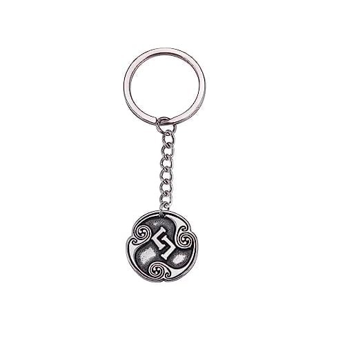 Image of Amaxer Runes Talisman Viking Asatru Keychain Pagan Wiccan Pendant Norse Vintage Nordic Amulet Pendant Chain Keyring Keychain (Jera)