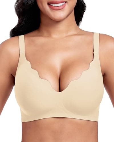 Image of Vinfact Women's Bras Plunge V Floral Non Wired Push up Padded Comfort Everyday Bra-Skin-M
