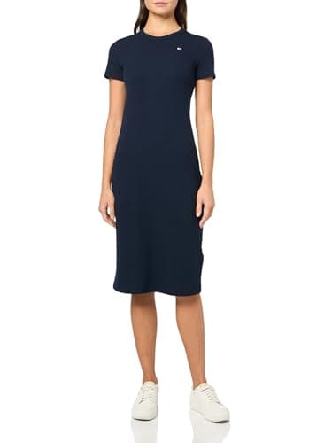 Image of Tommy Jeans Women's Bodycon Midi Dress with Logo Detail, Dark Night Navy, L