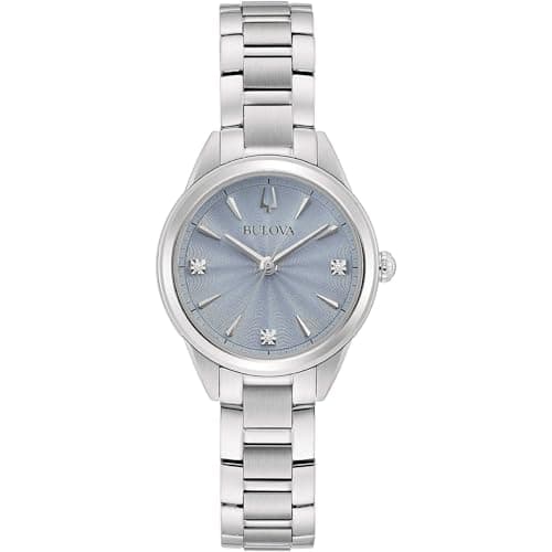 Image of Bulova Sutton Lady Petite women's watch gray background 96P255 316L steel with diamonds