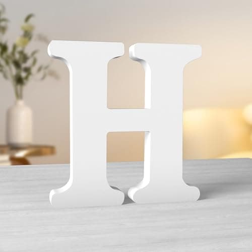 Image of Aruatu 8 Inch White Wood Letters Unfinished Wood Letters for Wall Decor Decorative Standing Letters Large Letters for wall Decoration for Craft Home Party Projects (H)