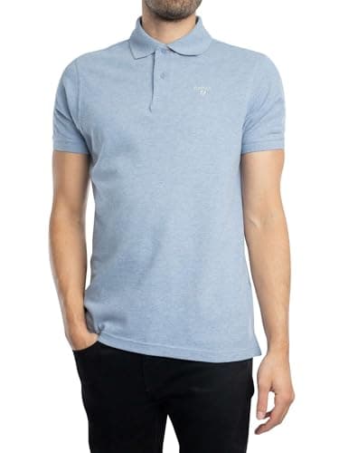 Image of Barbour Mens Tartan Pique Polo Shirt (UK, Alpha, L, Regular, Regular, Sky Blue)