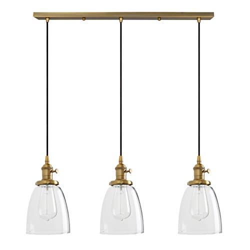 Image of PathsOn Industrial Vintage Loft Bar Chandelier Bell Clear Glass Globe Shade Three Lights Hanging Ceiling Pendant Light Lamp Fitting