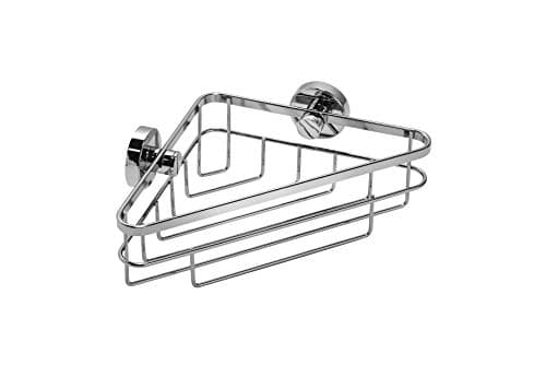 Image of Croydex Brockham Flexi-Fix Corner Shower Caddy - Chrome Shower Shelf with Adjustable Fixing Points, Screw or Glue, Suitable for Wet Areas, Includes All Fixings, 21.4x28.7x8.2 cm