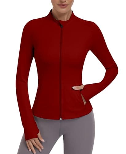 Image of JoyGirl Womens Zip Up Sport Running Jacket with Pockets Long Sleeve Workout Jackets Slim Fit Gym Yoga Tops with Thumb Holes (Red,M)