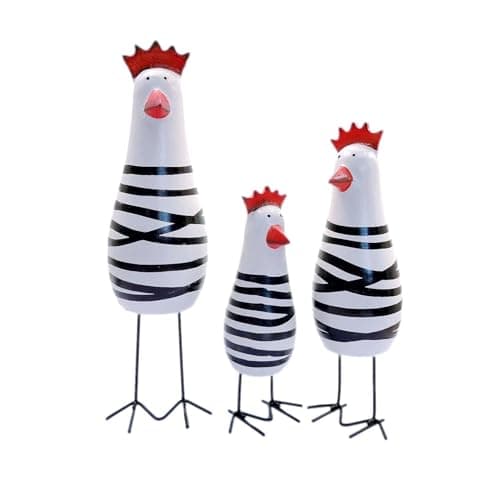 Image of JZK 3 Pcs Wooden chicken ornaments, little chicken figurine set of 3, small kitchen window sill ornament, quirky home decoration sculpture, funny office desk ornament