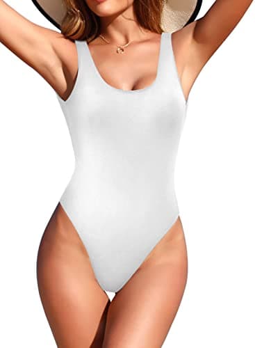 Image of SHEKINI Women's One Piece Swimsuits High Cut Low Back Sexy Beach Swimwear Vintage Wrap Over Bathing Suit White