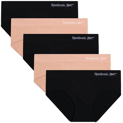 Image of Reebok Hipster Panties for Women - 5 Pack Stretch Performance Seamless Underwear with Relaxed Tag-Free Waistband (S-XL), Black/Rose Dust, M