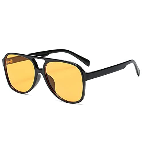 Image of YAMEIZE Retro Polarized Rectangle Sunglasses for Women Men Double Bridge UV400 Protection Glasses Outdoor (Black/Yellow)