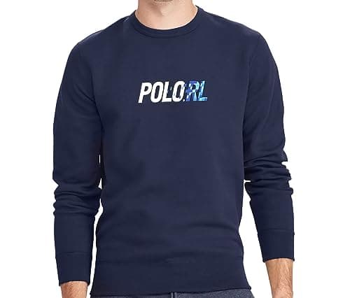 Image of POLO RALPH LAUREN Men's Double Knit Crewneck Sweatshirt Digi Font POLO RL Logo, Navy, M