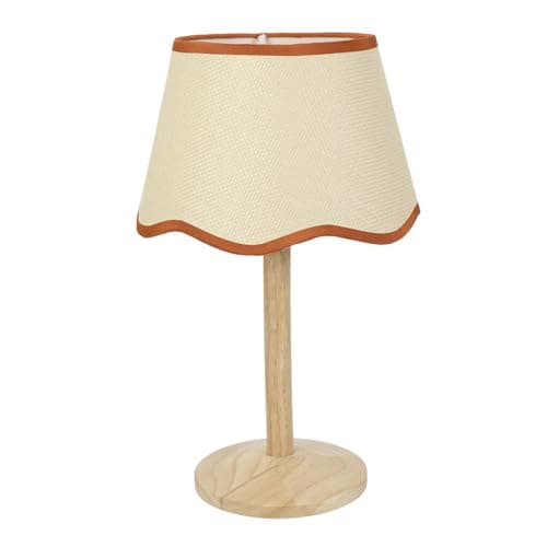 Image of ValueLights | Single Stem Natural Wood Table Lamp with Rust Trim Scallop Shade Living Room Bedroom Light | Table Lamps, Home Décor & Improvement Essential