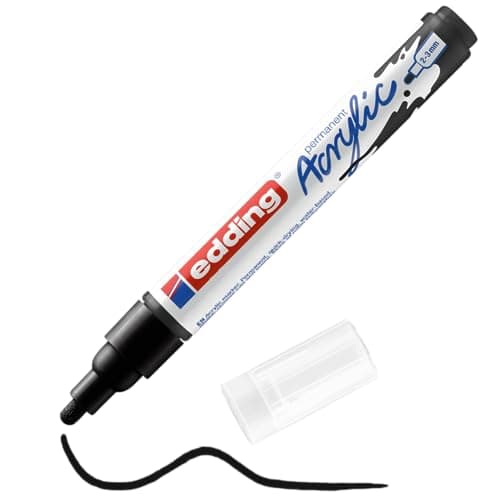 Image of edding 5100 acrylic marker medium - black - 1 waterproof acrylic paint marker - round nib 2-3mm - acrylic paint pen for drawing on canvas, art paper and wood - acrylic markers for pebbles