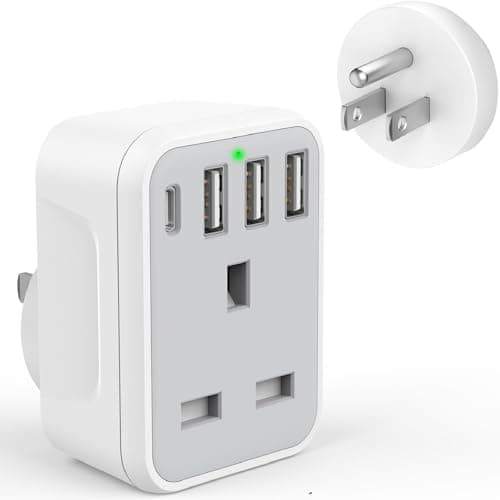 Image of UK to US Plug Travel Adapter, USA Travel Adapter with 4 USB Ports (1 USB C Fast Charger) American to UK Plug Adapter for US Canada Mexico Thailand and More(Type B)