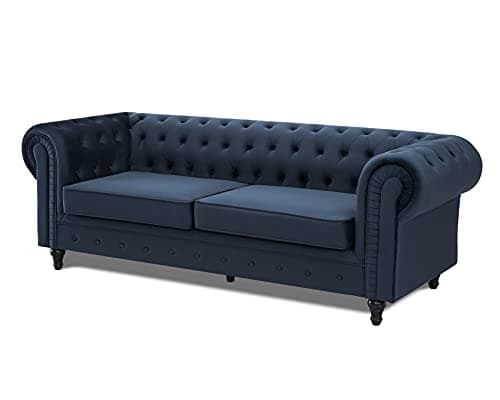 Image of Home Detail Velvet Fabric 2 or 3 Seat Sofa Modern Chesterfield Upholstered Settee Set (3 Seat Sofa Only, Midnight Blue)