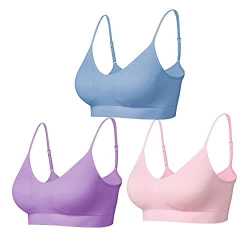 Image of Comfyin Padded Bralette for Women Straps Sleep Bras Seamless Yoga Sport Bras 3 Pack (Pink+Blue+Purple,S)
