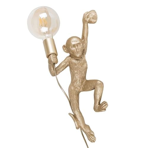 Image of MiniSun | Modern Gold Monkey Holding Light Bulb Design Wall Light | Wall Lights & Home Improvements Essential | Mains Wired
