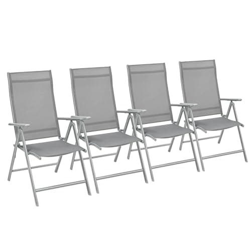 Image of SONGMICS Set of 4 Folding Garden Chairs, Outdoor Seats, Sturdy Aluminium Frame, 8 Position Adjustable Backrest, 150kg Load, Grey GCB30GY