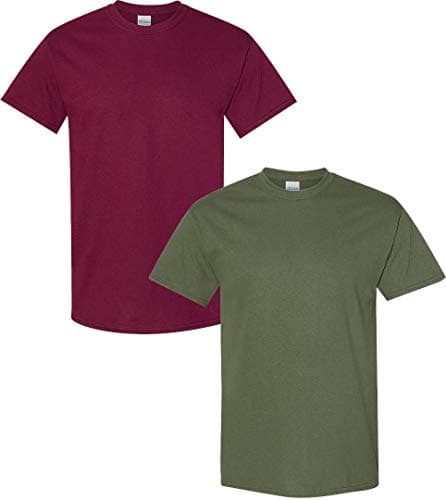 Image of Gildan Men's Heavy Cotton Short Sleeve T Shirt, 2-Pack 2XL-Maroon-Military