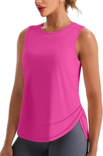 Image of Aokosor Gym Tops for Women UK Crewneck Running Vest Sleeveless Lightweight Athletic Shirt Hot Pink Size 18-20