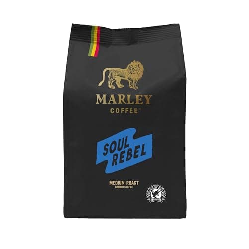 Image of Marley Coffee Medium Roast Ground Coffee 227g - Soul Rebel Blend - From The Marley Family - Ideal For V60 Filter Cafetiere Aeropress - Strength 3