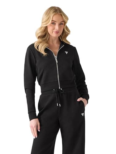 Image of GUESS Women's Kora Zipped Up Hoodie, Jet Black, XXS