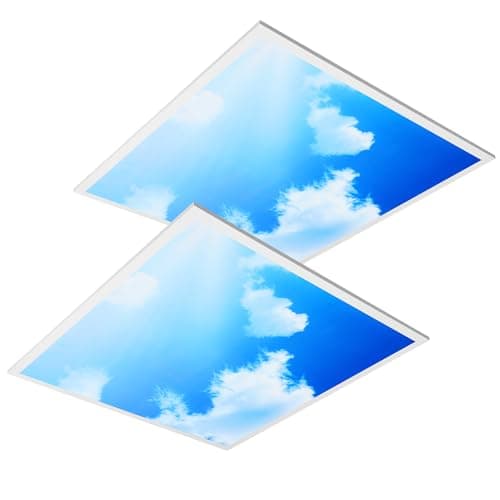 Image of wowspeed 2 Packs 45W LED Square Ceiling Panel Light, 600X600mm Blue Sky Ceiling Lights, 3000K/4000K/6500K 3 Colour Temperatures Sky Lights, 120° Lighting Angle, Recessed Cloud Scene Office Light