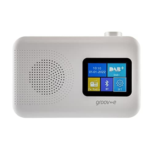 Image of Groov-e Berlin DAB & FM Digital Radio - Colour Screen LCD Display - Built-In Alarm Clock & Bluetooth Connectivity - Mains or Battery Operated - Portable Radio - 60 Preset Stations - White