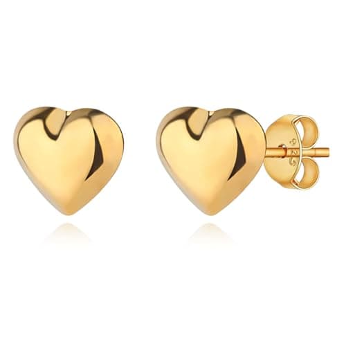 Image of 14K Gold Plated Heart Stud Earrings for Women, Hypoallergenic S925 Sterling Silver Love Heart Earrings Simple Tiny Cartilage Sleeper Earrings Jewelry for Multiple Piercings