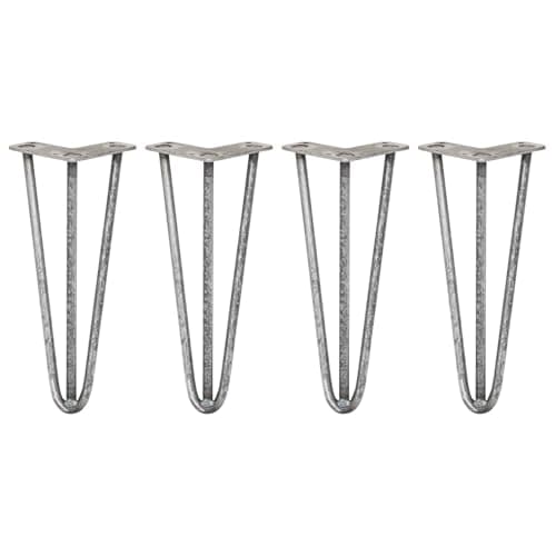 Image of SKISKI LEGS 4 x Hairpin Legs / Hair Pin Legs Set Furniture Desk Bench Chair Table 12" 3 Prong 12mm Raw Steel & Protector Feet