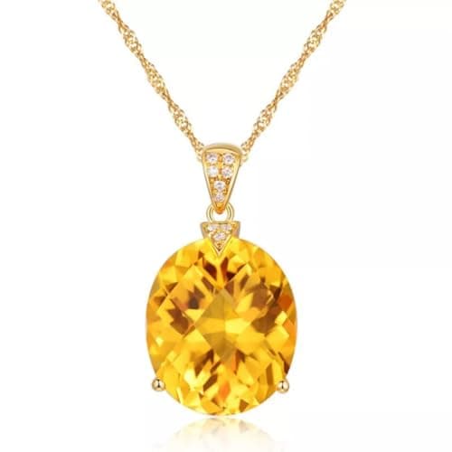 Image of SOLBUM Citrine Big Yellow Zircon Gemstone Pendant Necklace For Women Wedding Jewelry