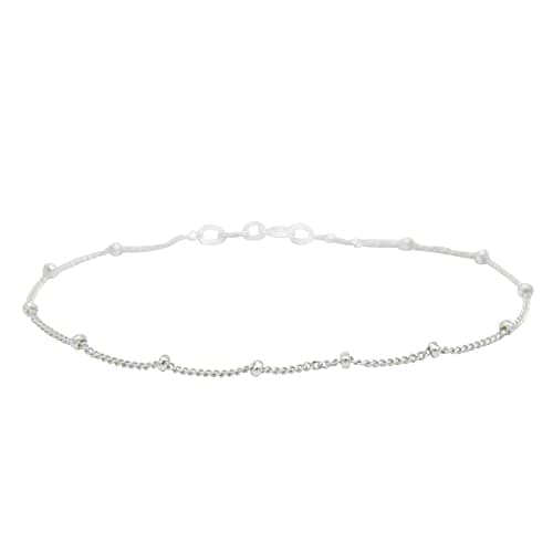 Image of Kualitas Genuine 925 Sterling Silver Saturn Curb Chain, 2mm Beads Bracelet 6.5"