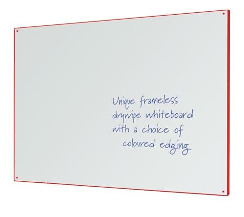 Image of Frameless Dry-Wipe White Board, 900 x 1200 mm, Double-Sided Surface, Feint Grid on Reverse, Red Contour Coloured Edge - Ideal for School, Office, Message