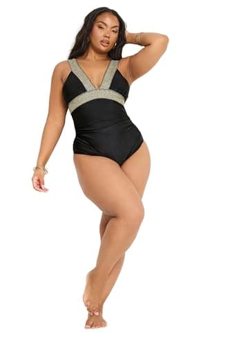 Image of Yours Curve Metallic Tummy Control Swimsuit - Women's - Plus Size Curve
