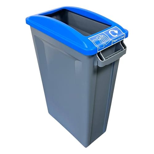 Image of Chabrias Ltd 60L Slim Recycling Bin with Open Blue Lid + Paper & Card Sticker - Paper Waste Container for Office, School & Kitchen - Narrow 60 Litre Commercial Recycling Bin with Vented Liner System